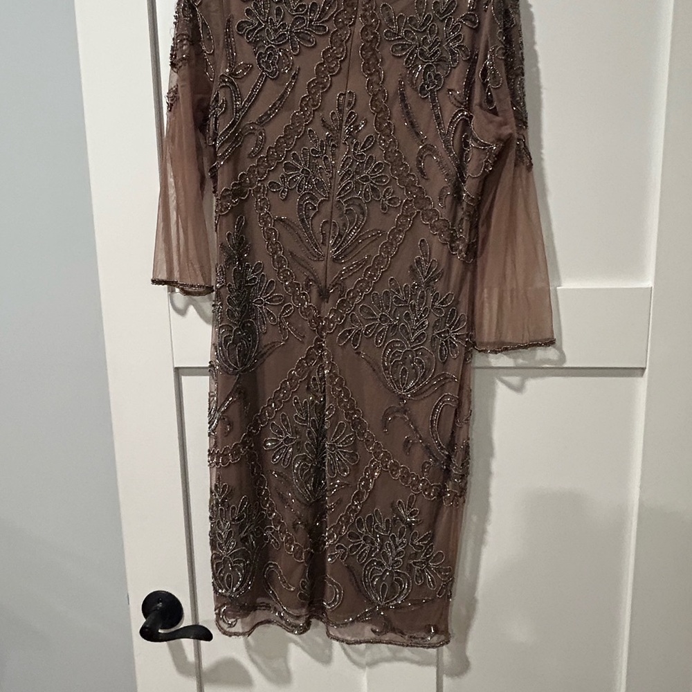 Chic Embellished Long Sleeve Dress in Taupe